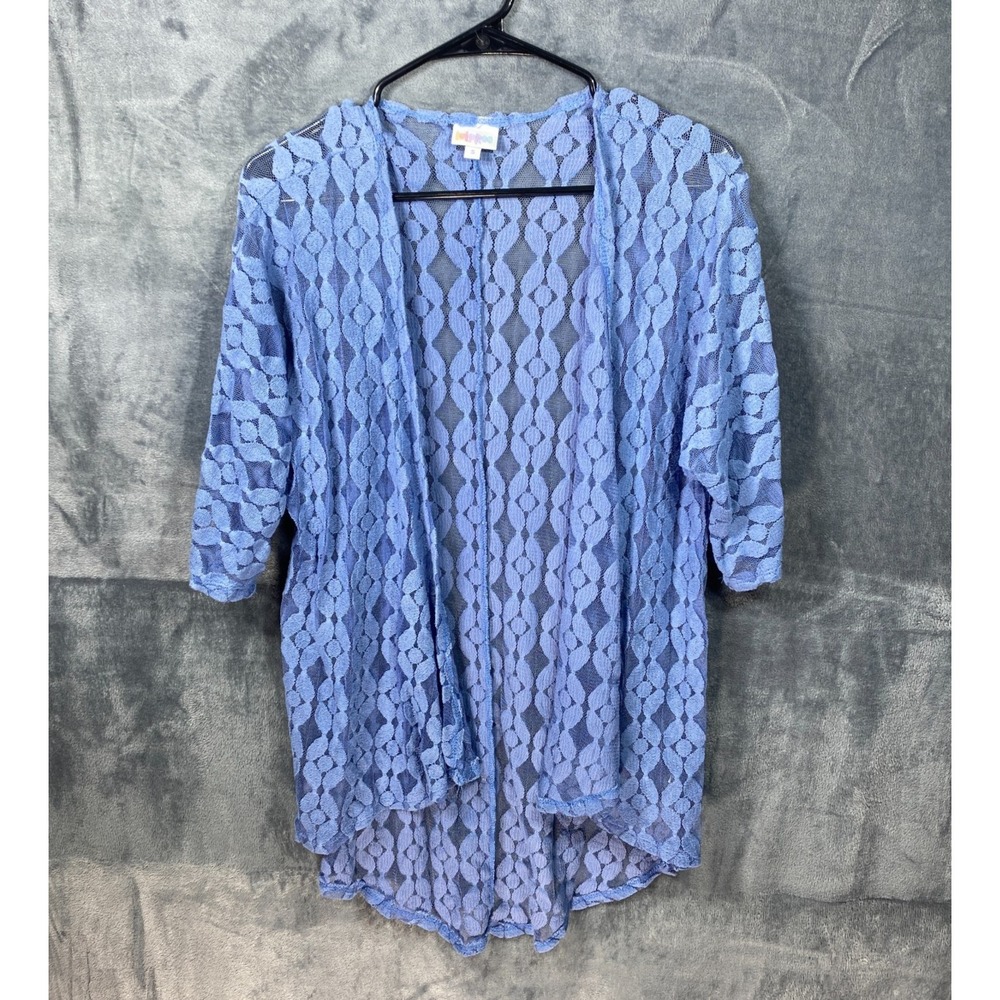 Lularoe Womens Open Front Lace Kimono Top Small Blue Fairy Festival Cardigan